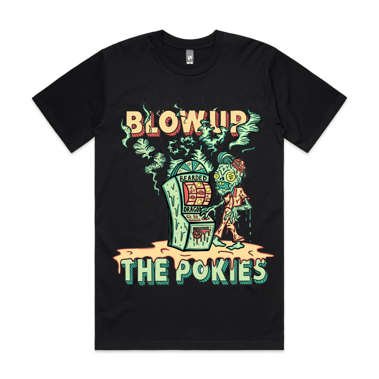 Blow Up The Pokies - Black Shirt | Yellow/Green